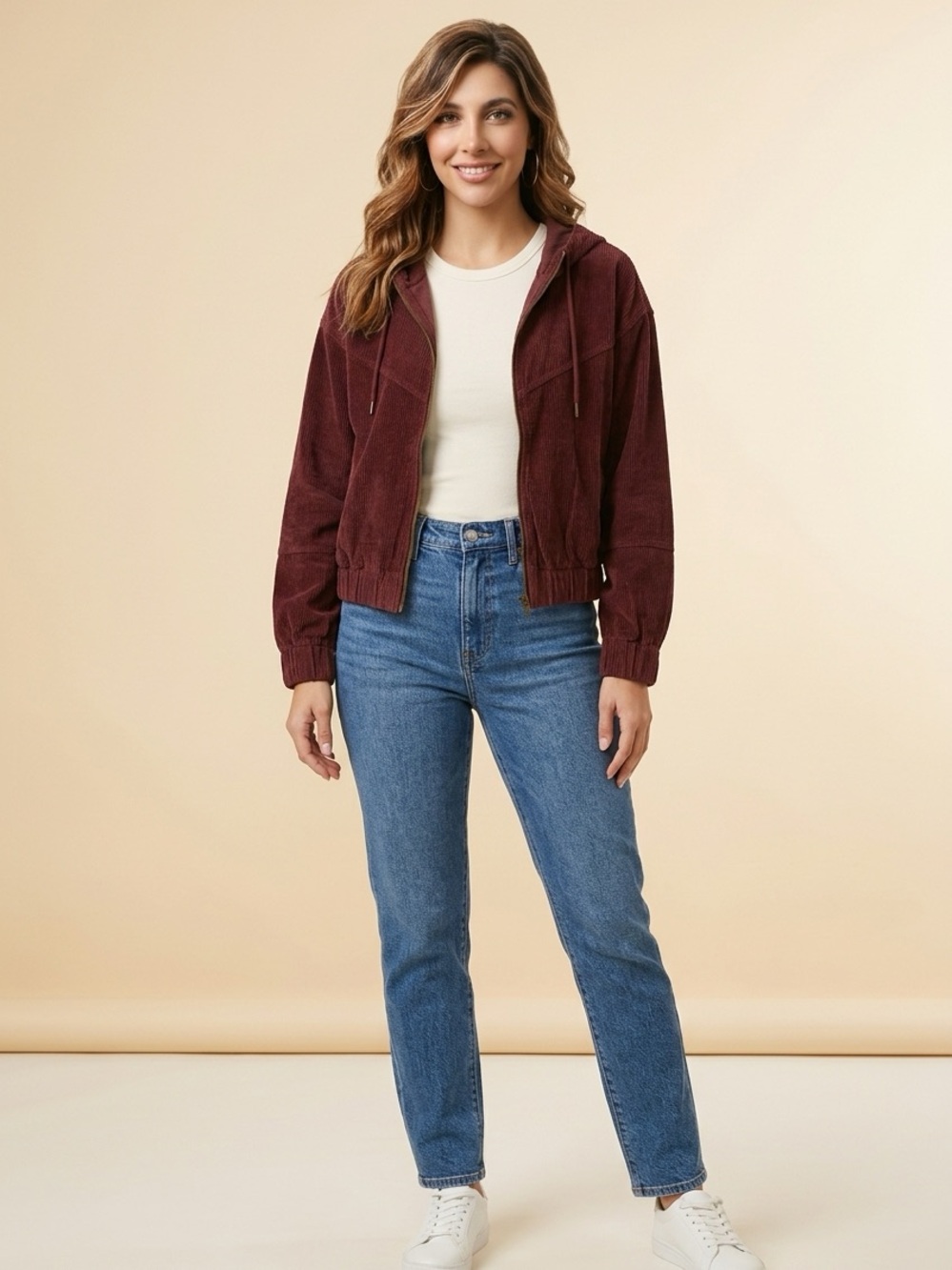 American Eagle Outfitters Maroon Hooded Bomber Jacket